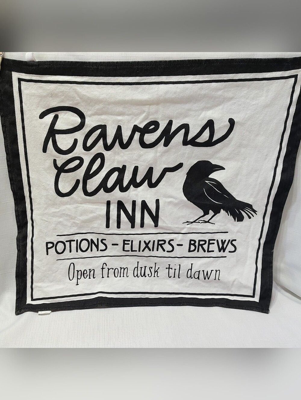 The Raven's Claw Inn Black & White Bar Towel Inn Tavern Halloween Decor